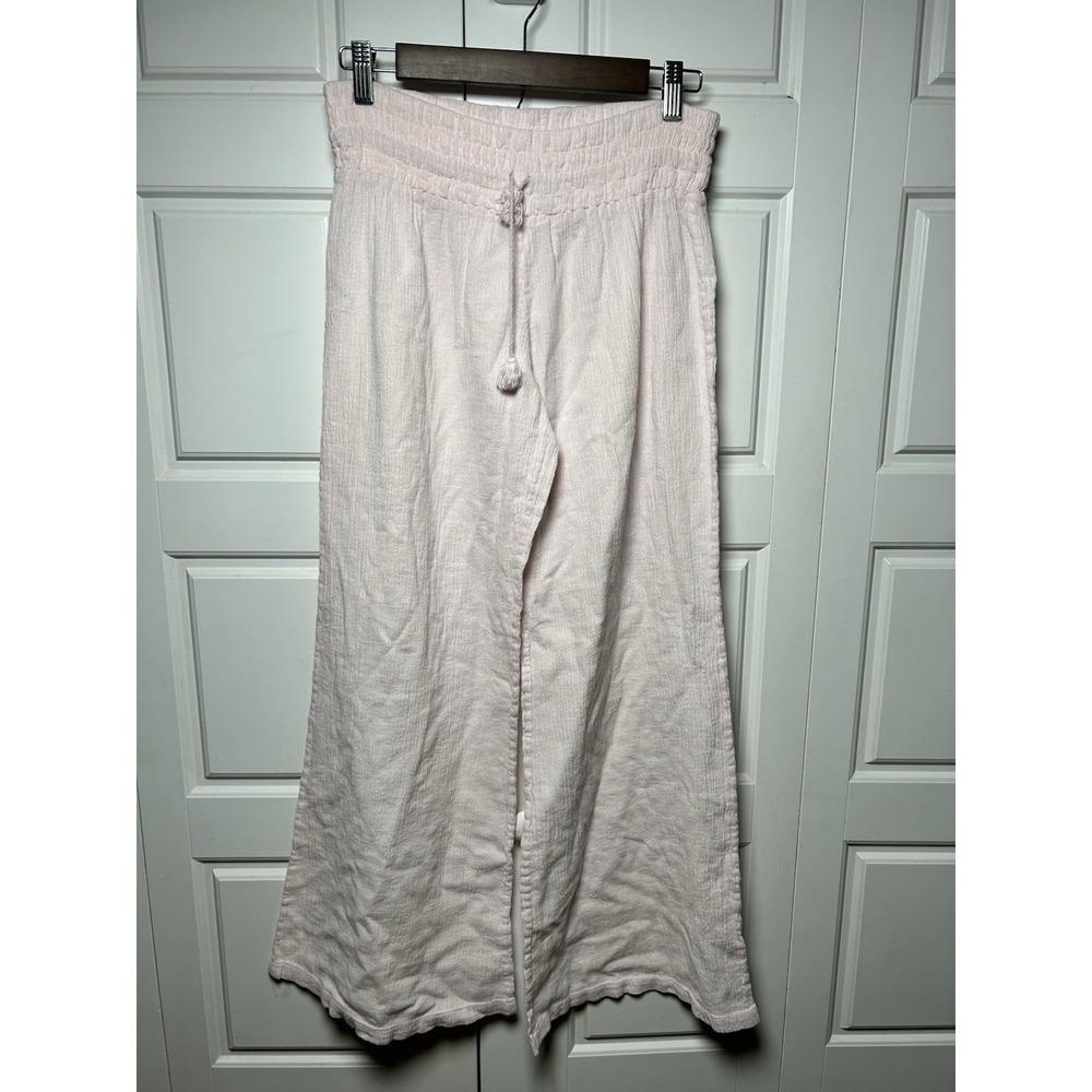 J.Crew Womens Small Pink Crinkle Cotton Wide Leg Pants Smocked Tassel Tie